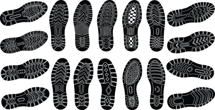 Collection of black and white shoe sole patterns with detailed tread boot sole tread pattern sole footwear