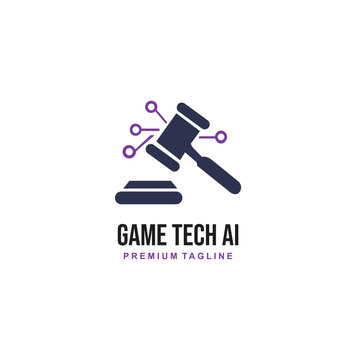 Professional modern logo featuring a gavel and digital circuit tech.