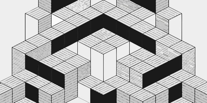 Abstract geometric pattern of interlocking black and white cuboids