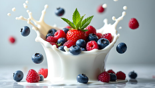Berries slashed into milk
