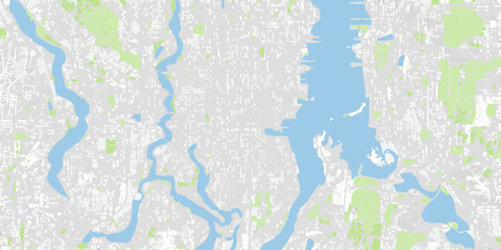 Aerial map of a river and lake system with surrounding urban areas