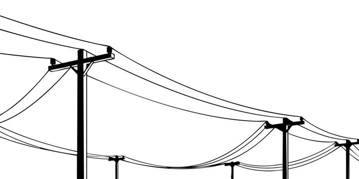 An illustration depicts power lines stretching across a landscape with utility poles.