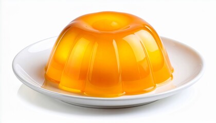 Fototapeta premium Orange jelly dessert on white plate, isolated