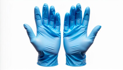 Obraz premium Blue Disposable Gloves on White Background