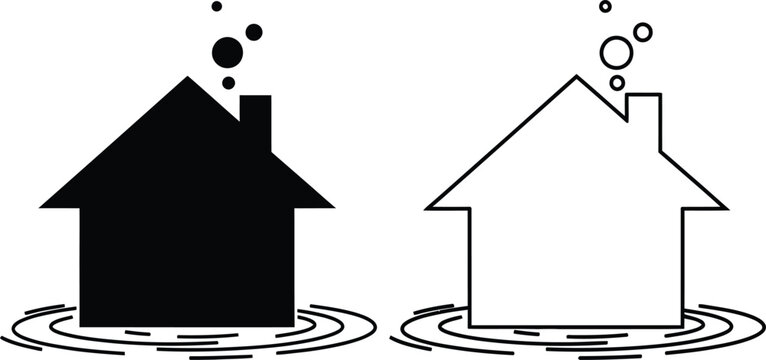 Flooding house icons black and white Vector