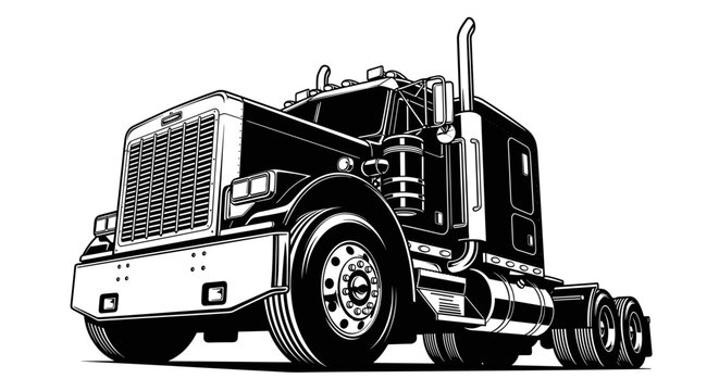 Powerful american semi truck tractor unit classic design heavy duty chrome details large wheels detailed illustration