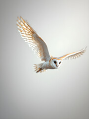 Fototapeta premium Barn owl in flight against a plain background