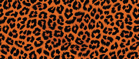 Vibrant animal wildlife skin pattern featuring exotic orange and black fur texture, creating a captivating and wild camouflage background design © Merisca