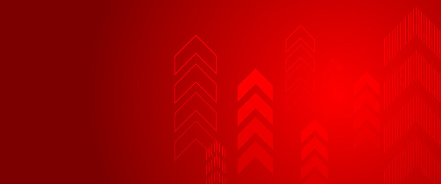 Abstract vibrant red gradient background featuring multiple stylized chevron upward arrows of varying sizes and opacity for dynamic growth and progress concepts