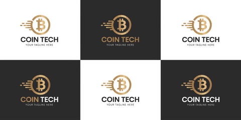Naklejka premium Bitcoin Technology Logo Design with Digital Speed Elements for Cryptocurrency and Fintech Business