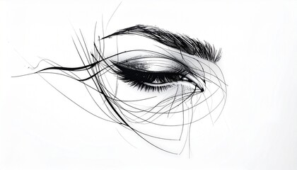 Fototapeta premium Captivating artistic illustration of an expressive eye, rendered with dynamic flowing lines and intricate detail, highlighting beauty, grace, and modern elegance in a striking monochromatic style