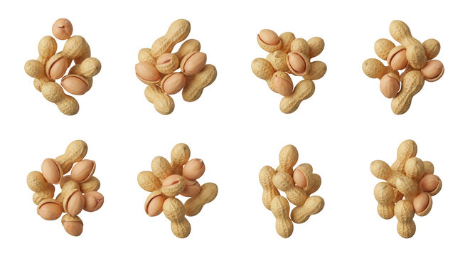 isolated close-up shots of raw peanuts in pods and shelled varieties healthy nuts on a blank background for food concepts