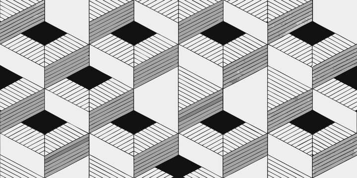 Geometric pattern of cuboids with alternating black and gray tones