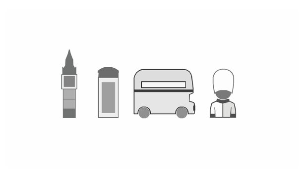 London icon line art vector UK cultural symbols minimal design isolated on white background