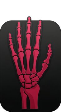 Red skeleton hand on black background.