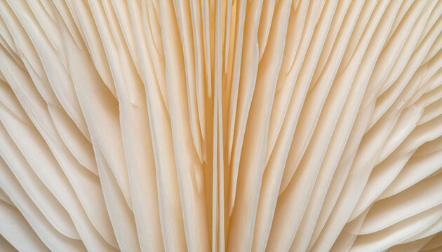 Close up of mushroom gills texture with warm colors and natural patterns