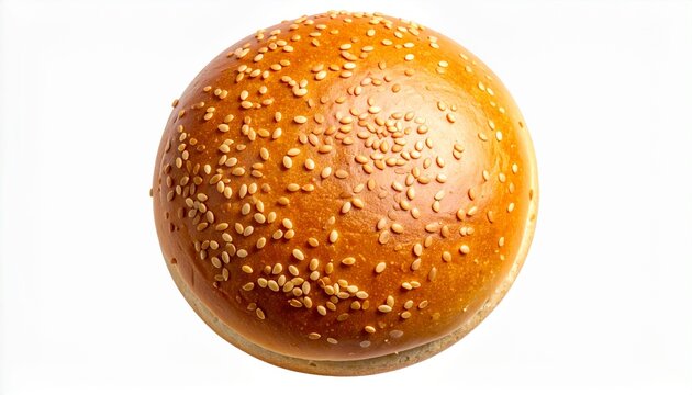 Fresh sesame seed burger bun on white background