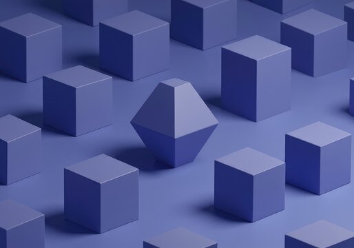 A geometric prototype is surrounded by smaller, identical constructions. Visualizing replication, copying, and the process of mimicry ,prototype ,simulate ,arrangement