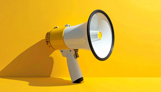 Megaphone on yellow background communication and announcement concept