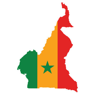 Map of Cameroon featuring the national flag colors and star
