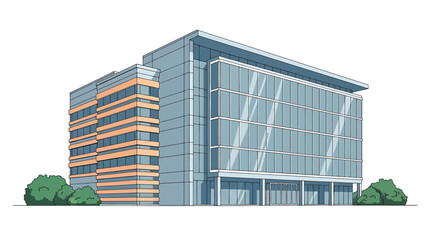 Fototapeta premium Modern office building with glass facade and architectural design, vector illustration of a contemporary commercial structure