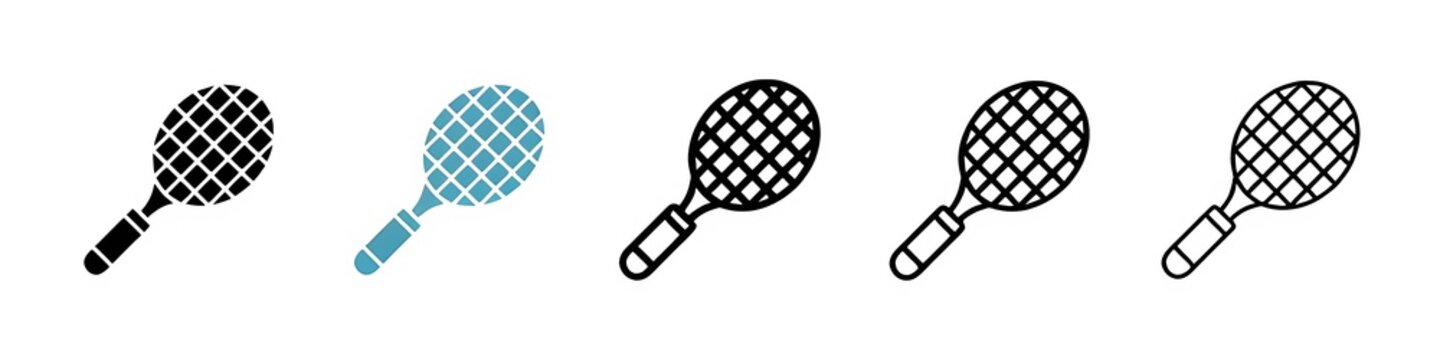 Racquet vector icon set. tennis racket vector icon. badminton sport racquet sign for UI designs. Thin line customizable illustration. Contour symbol. Vector isolated outline drawing. Editable stroke