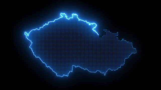 Czech Republic Map Animation with Bright Blue Neon Glow in Futuristic Digital Technology Style on Transparent Alpha Channel Background Smooth Continuous Looping 4K Video