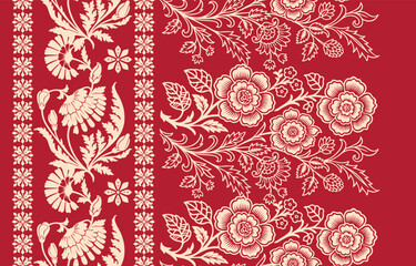 Fototapeta premium Ethnic Motifs Ikat floral paisley embroidery floral. ikat Saree Sarong oriental pattern traditional.Ikat embroidery style abstract embroidery design for texture,fabric,clothing,wrapping,decoration