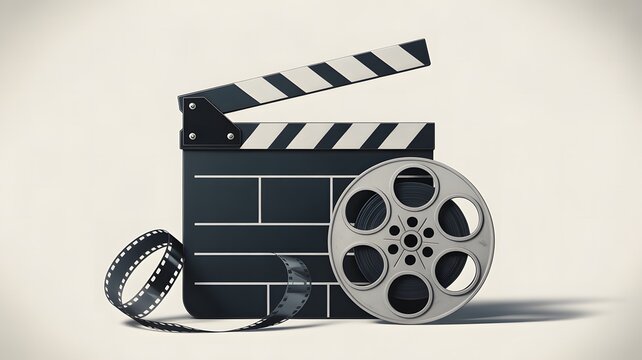 Film clapper board and movie reel illustration