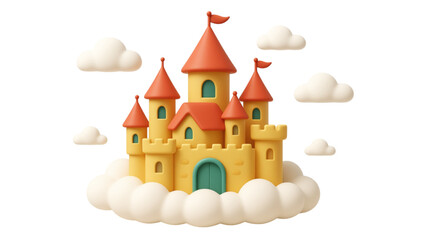Naklejka premium A cartoon vector illustration of a medieval fantasy toy castle with fairy tale towers and a princess palace flag isolated