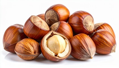 Obraz premium Hazelnuts on white background, some shelled