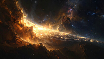 Cosmic explosion with glowing energy and dark space