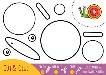 Educational paper game for children, snail from parts. Black and white coloring page for color, cut and glue elements to create the picture. Simple craft activity for preschool and kindergarten. © ksenyasavva