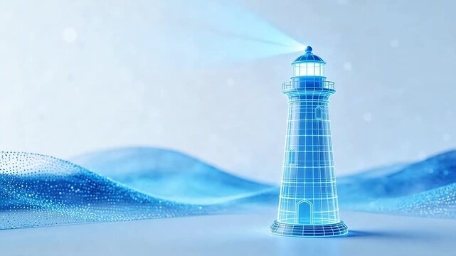 Digital lighthouse with glowing light