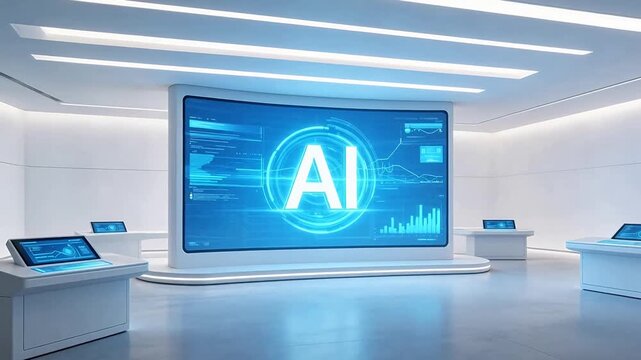 Futuristic AI exhibition room