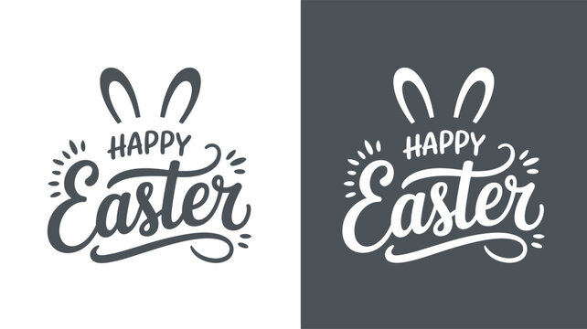 Easter Bunny Happy Greeting Card Isolated on White and Dark Gray