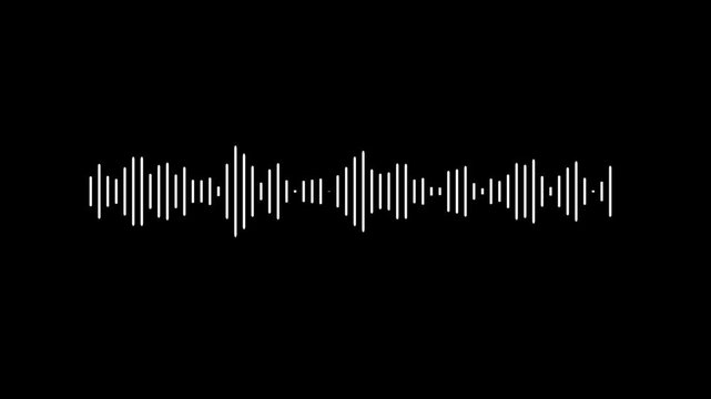 Music equalizer, audio waves or sound frequency,  Audio waveform with frequency animated lines. 4k abstract music sound wave or audio wavefrom isolated on black background. Audio wave digital frequenc