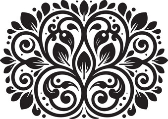 Obraz premium Black floral swirl design, ornate vector pattern, decorative leaf motifs, symmetrical illustration