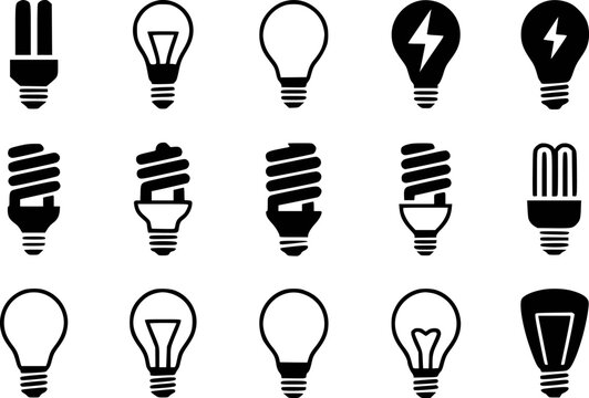 Collection of diverse light bulb representing innovation energy and ideas lightbulb