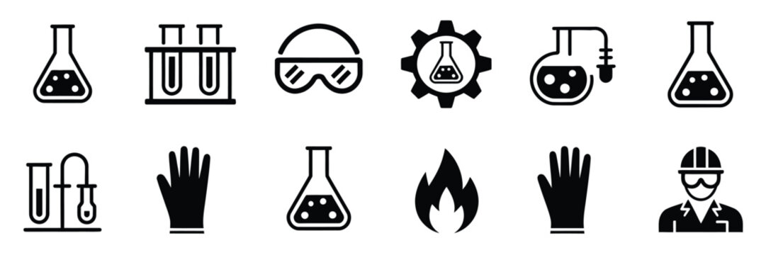 Laboratory safety icons lab equipment hazard warning detailed elegant vector