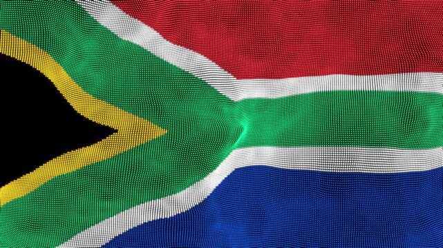 South African National Flag Ripple Animation with Six-Color Design and Y-Shape. Realistic South Africa Flag Waving