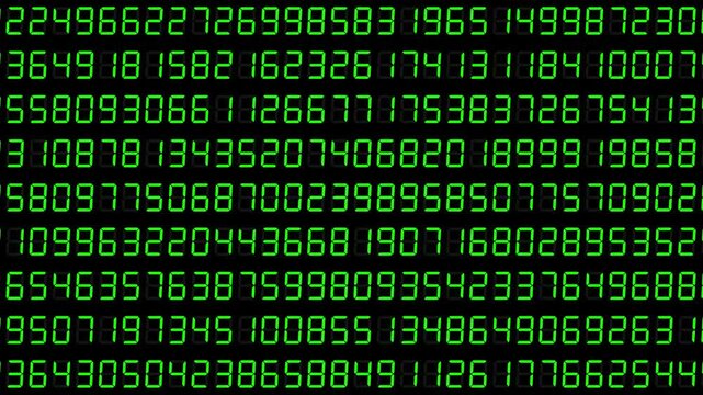 Randomly changing green numeric code text on black background, wide format, resembling a system monitoring display and abstract system log style. 4K motion graphics.