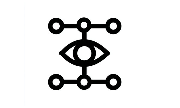 Connected eye network icon for ai vision data analysis and monitoring interface