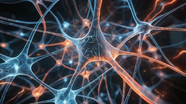 Close up view of glowing neural network connections illustrating brain activity and digital communication
