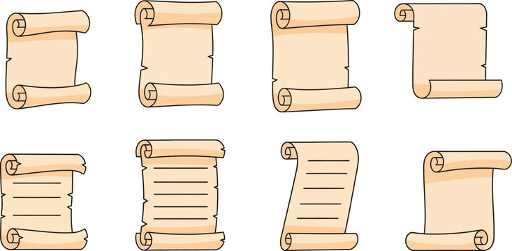 Collection of Old Paper Scrolls with Text