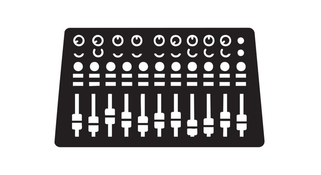 Audio Mixer Board with Channel Faders Knobs - Black Filled Icon Vector