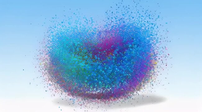 Colorful Exploding Sphere Against a Blue Gradient Background with Subtle Shadowing