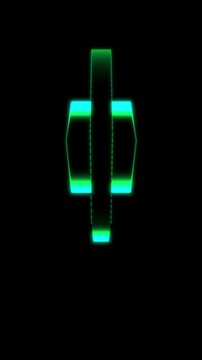 Glowing green neon heptagon rotating abstract background