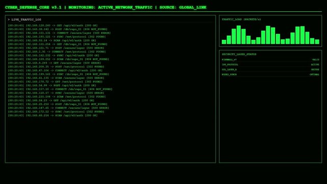 Cyber Security Network Traffic Monitoring Firewall Dashboard.