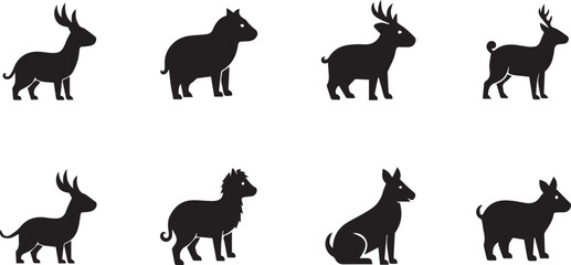 Fototapeta premium Collection of animal silhouettes: deer, antelope, sheep vector illustration eps 10